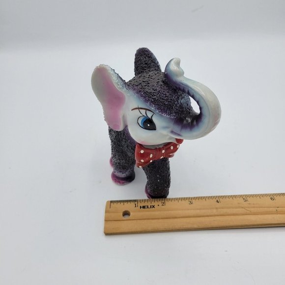 Arnart Vintage MCM Elephant With Red Bow Tie Sand Textured Figurine RARE - Picture 7 of 12